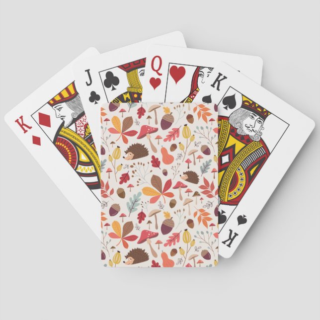 Autumn Floral Leaves and Hedgehog Pattern Playing Cards (Back)