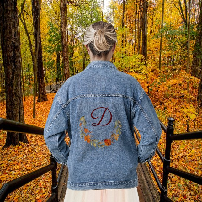 Autumn Floral Monogram Bachelorette Custom Initial Denim Jacket (Creator Uploaded)