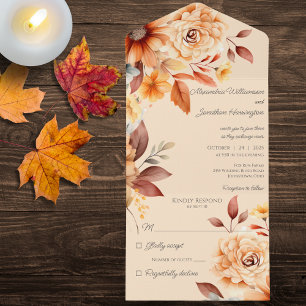 Autumn Floral on Tan All In One Invitation