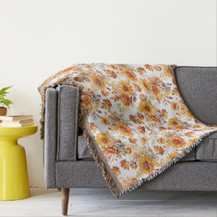 Autumn Floral Pattern Throw Blanket