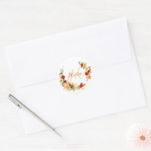 Autumn floral personalized  classic round sticker
