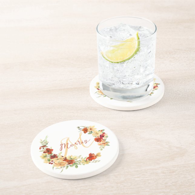 Autumn floral personalized  coaster (Side)