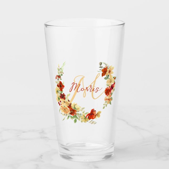 Autumn floral personalized glass (Front)