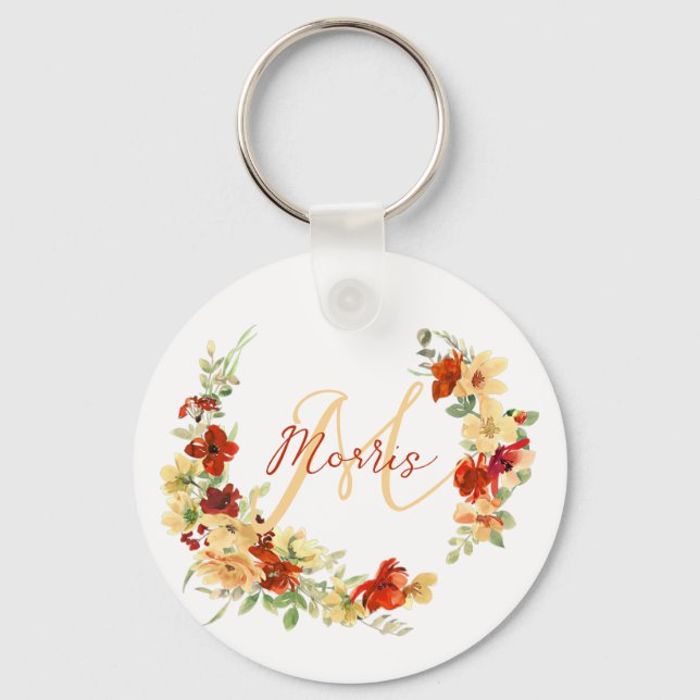 Autumn floral personalized  keychain (Front)