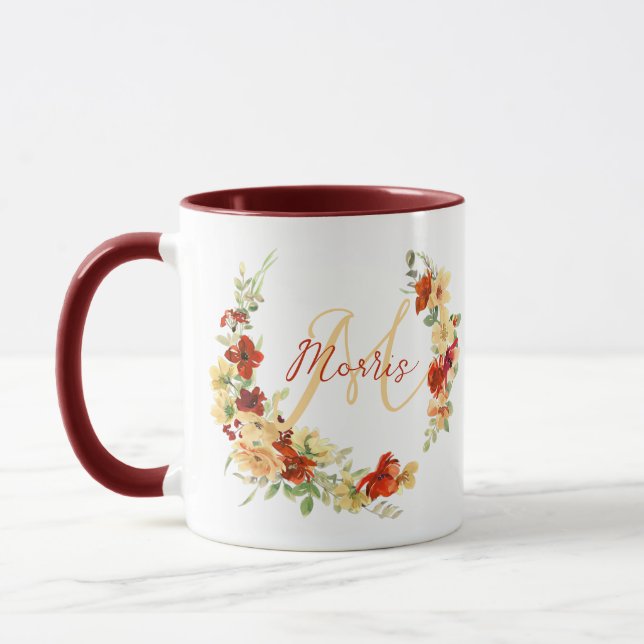 Autumn floral personalized  mug (Left)