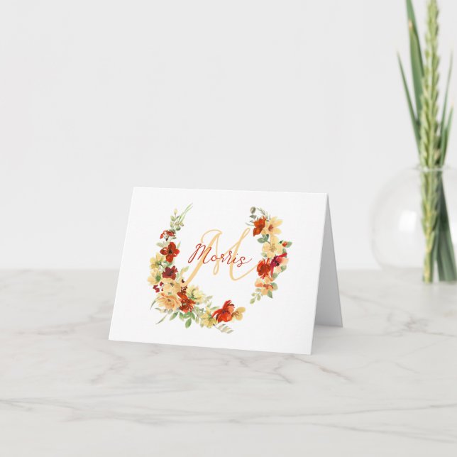 Autumn floral personalized  note card (Front)