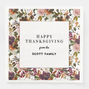 Autumn Floral Personalized Thanksgiving Dinner Napkin