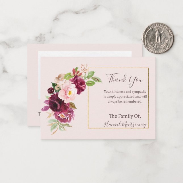 Autumn Floral Photo Sympathy Funeral Card (Front/Back In Situ)