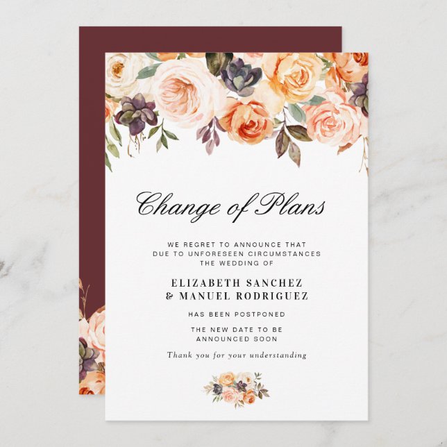 autumn floral postponed wedding card (Front/Back)