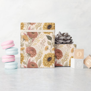 Autumn Floral Print Wrapping Paper Roll