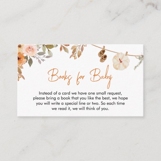 Autumn Floral Pumpkin Baby Shower Books for Baby Enclosure Card (Front)