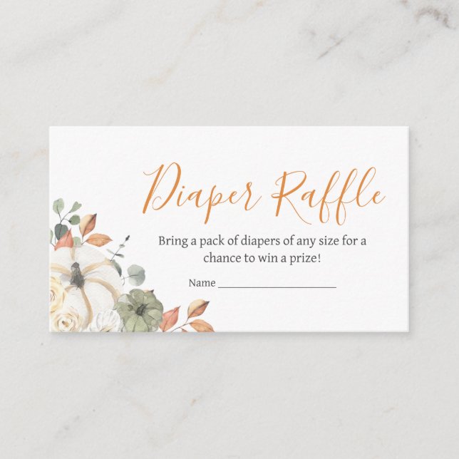 Autumn Floral Pumpkin Baby Shower Diaper Raffle Enclosure Card (Front)