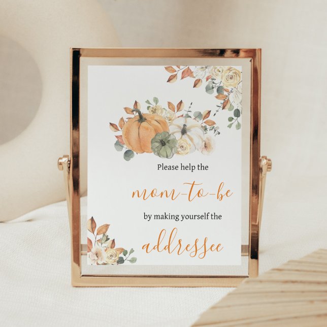 Autumn Floral Pumpkin Baby Shower Envelope Station Poster (Autumn Pumpkin Baby Shower Envelope Station Sign)