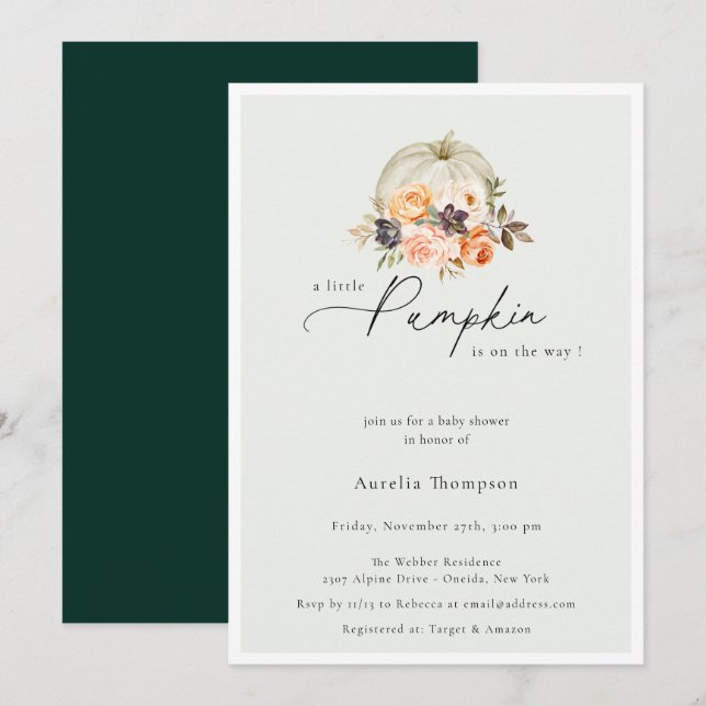 Autumn Floral Pumpkin Baby Shower Invitation (Front/Back)