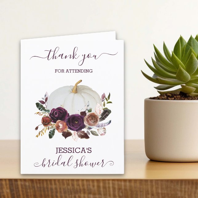 Autumn Floral Pumpkin Boho Bridal Shower  Thank You Card (Creator Uploaded)