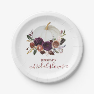 Autumn Floral Pumpkin Bridal Shower Paper Plate