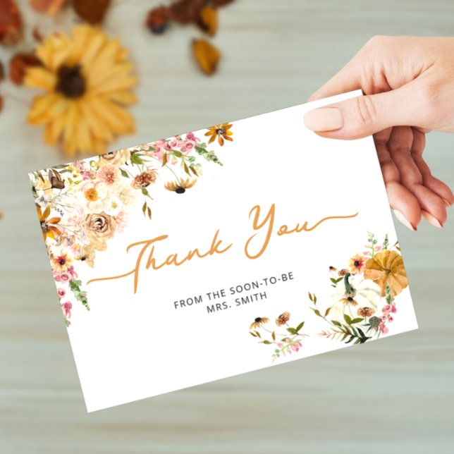 Autumn Floral Pumpkin Bridal Thank You Card (Creator Uploaded)