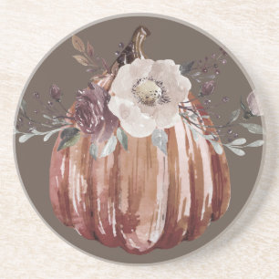 Autumn floral pumpkin brown, terracotta, plumb  coaster