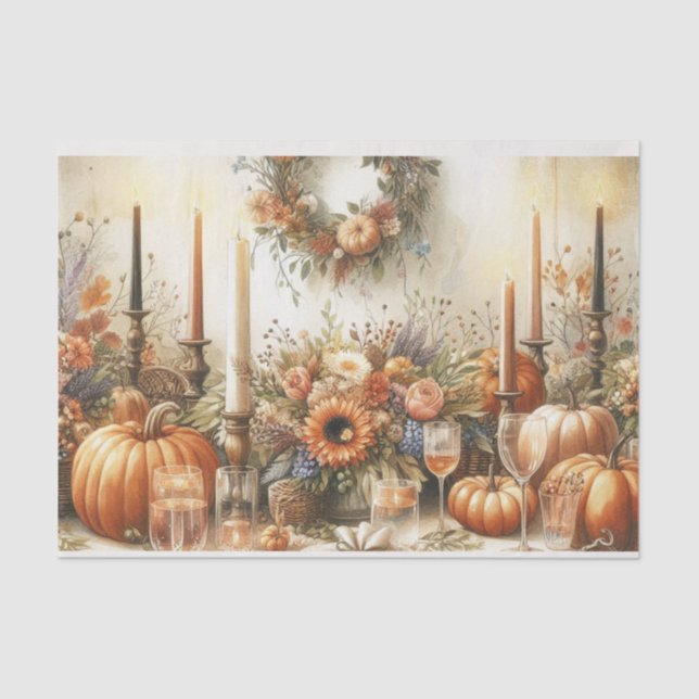 Autumn Floral Pumpkin Decoupage  Tissue Paper (Front)