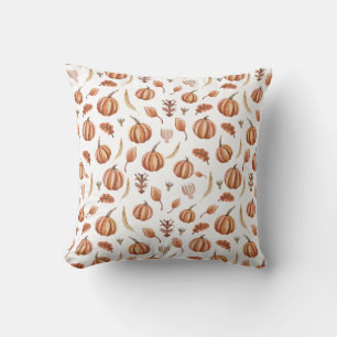 Autumn Floral Pumpkin Pattern Thanksgiving Throw Pillow