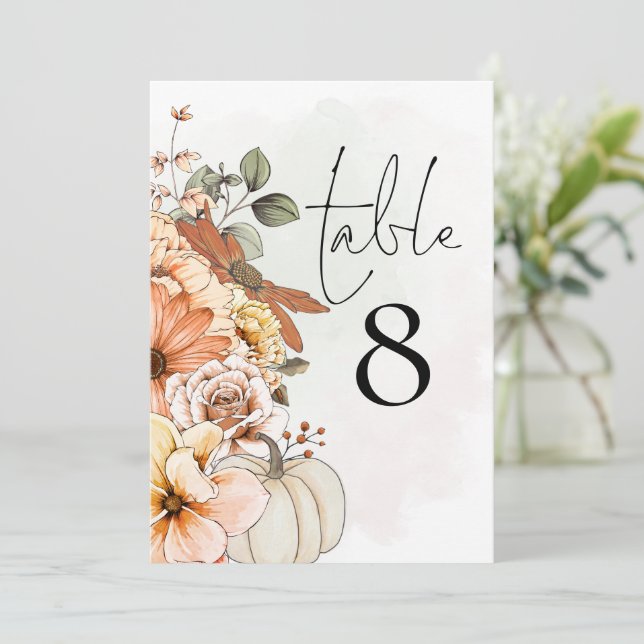 Autumn Floral Pumpkin Table Number (Standing Front)