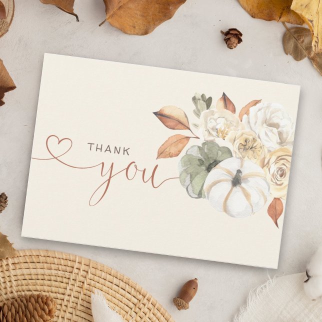 Autumn Floral Pumpkin Thank You Card (Little pumpkin is on the way autumn themed baby shower thank you is perfect for your guests.)