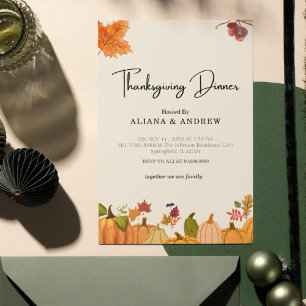 Autumn Floral Pumpkin Thanksgiving Dinner  Invitation