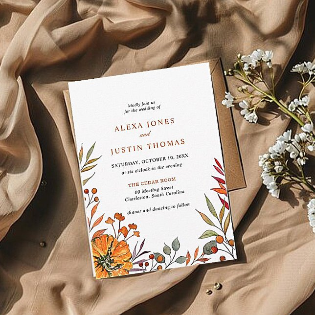 Autumn floral pumpkin Wedding invitation (Creator Uploaded)