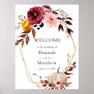 Autumn Floral Pumpkin Wedding Welcome Sign
