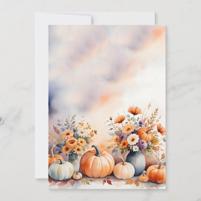 Autumn Floral Pumpkins Background Invitation (Front)