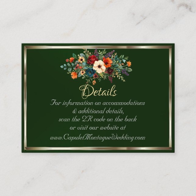 Autumn Floral, QR Code - Emerald Enclosure Card (Front)