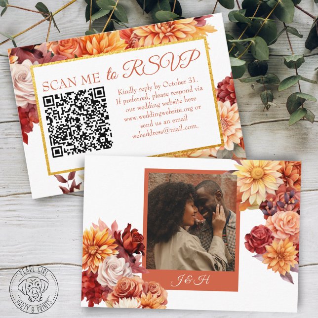 Autumn Floral QR Code RSVP Wedding Enclosure Card (Creator Uploaded)