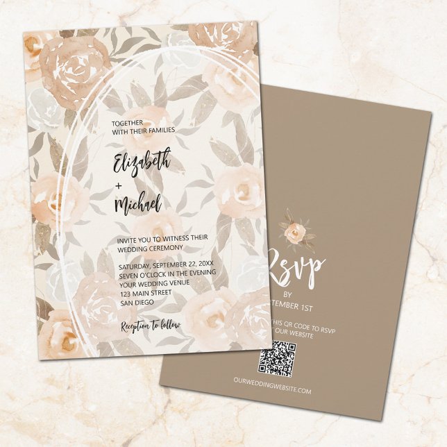Autumn Floral QR Code Wedding All in One Invitation (Creator Uploaded)