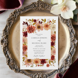 Autumn Floral QR Code Wedding Invitation