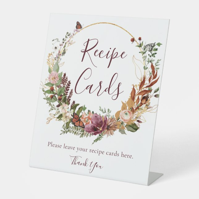 Autumn Floral Recipe Cards Pedestal Sign (Front)