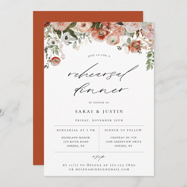Autumn Floral Rehearsal Dinner Invitation (Front/Back)