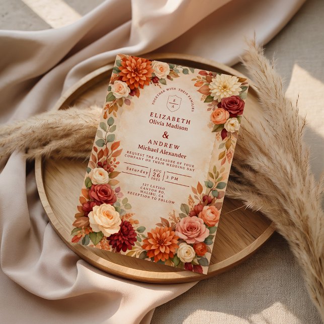 Autumn Floral Romance Wedding Invitation (Creator Uploaded)