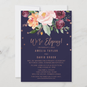 Autumn Floral Rose Gold Elopement Reception Invitation