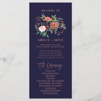 Autumn Floral Rose Gold Wedding Program