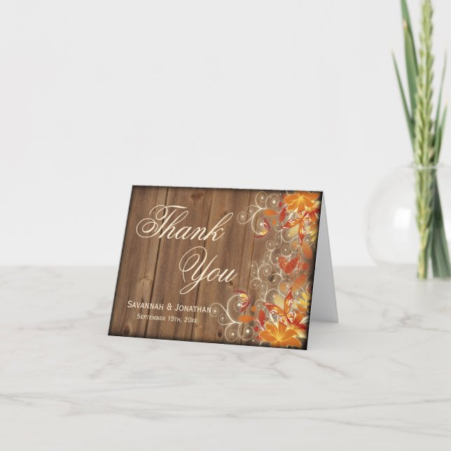 Autumn Floral Rustic Fall Wedding Thank You Cards (Front)