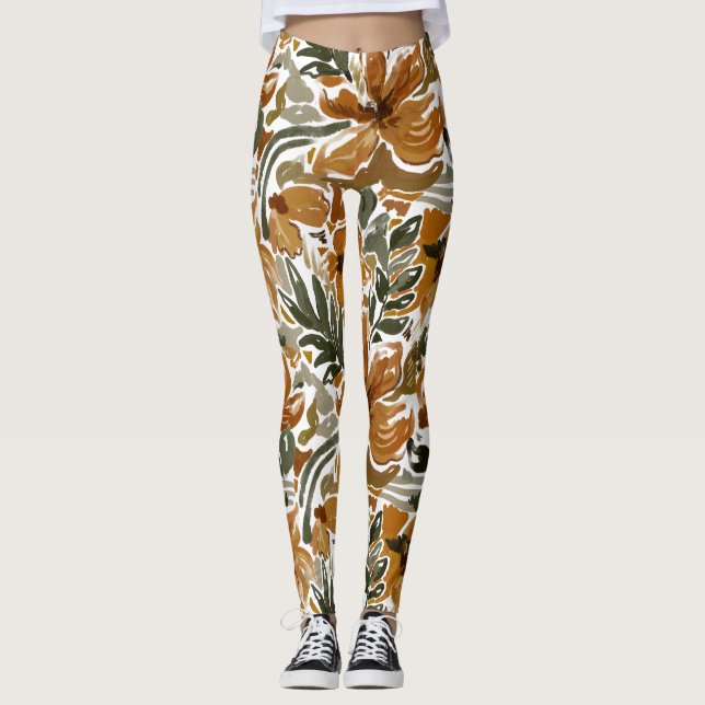 Autumn Floral Rustic Pattern  Leggings (Front)