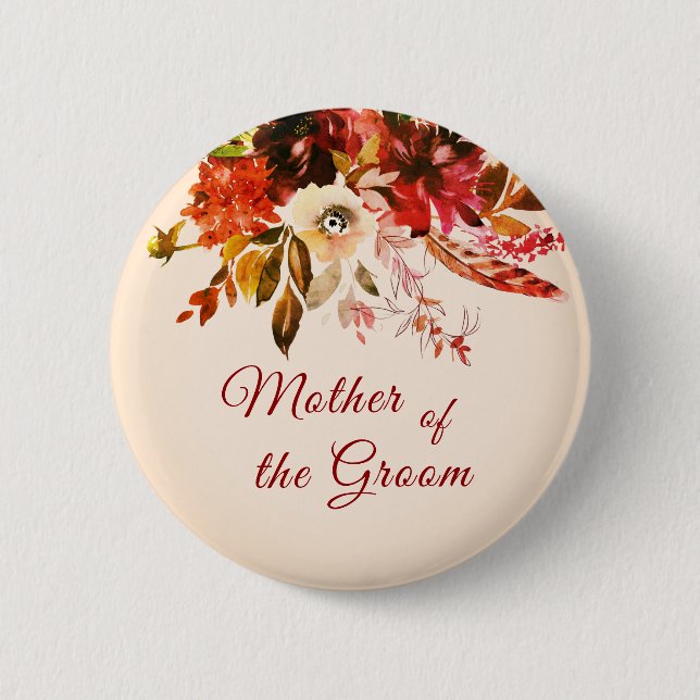 Autumn Floral Script Mother Of The Groom 2 Inch Round Button (Front)