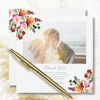 Autumn Floral Sunflower Wedding Thank You Card