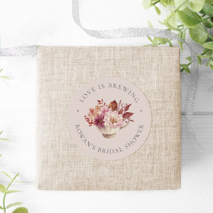 Autumn Floral Teacup Fall Bridal Shower Tea Favour Classic Round Sticker