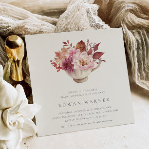 Autumn Floral Teacup Fall Bridal Shower Tea Invitation