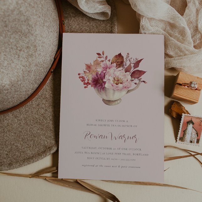 Autumn Floral Teacup Fall Bridal Shower Tea Invitation (Creator Uploaded)