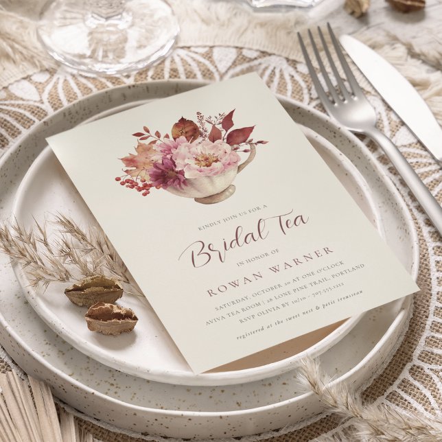 Autumn Floral Teacup Fall Bridal Shower Tea Invitation (Creator Uploaded)