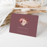 Autumn Floral Teacup Fall Bridal Shower Thank You Card<br><div class="desc">Fall in love with this romantic design for autumn bridal shower teas. Elegant design features a warm burgundy background graced with a bouquet of watercolor flowers nestled in a teacup. Personalize this thank you card with two lines of custom text on the front.</div>