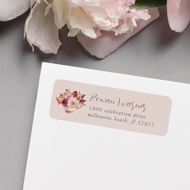Autumn Floral Teacup Fall Return Address (Creator Uploaded)