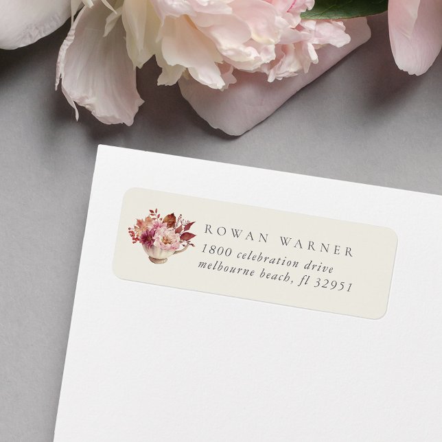 Autumn Floral Teacup Fall Return Address (Creator Uploaded)